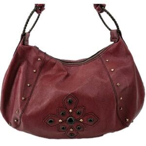 Vtg Y2K Oxblood Red Leather Studded Braided Stones Hobo Shoulder Bag Eric Javits